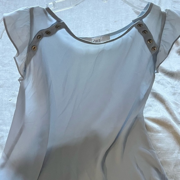 LOFT Sky Blue Sheer Flutter Sleeve Blouse - Picture 4 of 6